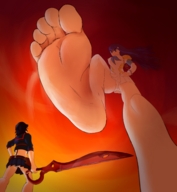 drawing giantess color barefoot anime pantyshot low_angle looking_down heel point_of_view raised_foot imminent_crush kill_la_kill ryuko_matoi satsuki_kiryuin thundermagi
