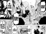 drawing giantess manga blonde comic monochrome long_hair butt handheld barefoot bondage kneeling muscles bending_over smoke cradling my_hero_academia lizardmen costum mt._lady