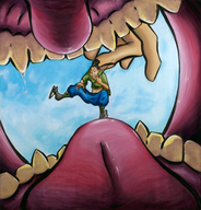 drawing vore color tongue teeth unknown_artist shrunken_man needle imminent_vore