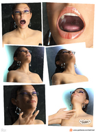 vore long_hair tongue teeth glasses brunette story ponytail shrunken_man open_mouth swallowed earrings digital_render eatmei