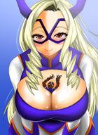 breasts drawing giantess blushing blonde color cleavage my_hero_academia between_breasts mt._lady