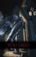 drawing giantess color armor destruction butt_crush fighting indoors source_needed looking_at_victim dark_souls looking_at_tiny kononiko column dancer_of_the_boreal_valley dark_souls_3