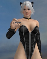 giantess white_hair cleavage cat_ears airplane between_fingers looking_at_tiny digital_render roodedude