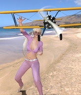gentle giantess blonde long_hair clothed beach ocean sandals navel belly airplane running sand ponytails flying manicure trees hills biplane digital_render crop_top pink_pants