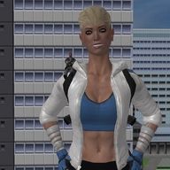 gentle giantess city blonde outdoors hands_on_hips on_shoulder looking_at_tiny digital_render roodedude