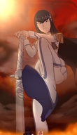 drawing giantess color sword high_heels low_angle looking_down raised_foot eyebrows imminent_crush kill_la_kill ryuko_matoi nui_harime satsuki_kiryuin bumblebambi