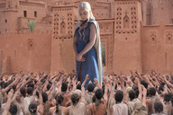 breasts collage blonde black_hair long_hair clothed castle slave dress mini_giantess worship queen reaching game_of_thrones daenerys_targaryen mundo