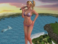 giantess vore blonde swimsuit beach handheld cleavage ocean island ponytail hand vehicle_vore closed_eyes ships imminent_vore digital_render giantlightningfan