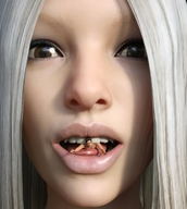 white_hair vore mouth teeth brown_eyes shrunken_man looking_at_viewer digital_render gfsm
