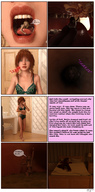 breasts nipples panties vore sleeping blonde comic long_hair tongue teeth bed story red_hair stomach shrunken_woman throat dialogue acid digital_render openhighhat vanity