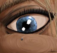 drawing micro color blue_eyes eye shrunken_man looking_down eye_lashes commission on_finger looking_at_tiny lassic bluerune93 eyebrow
