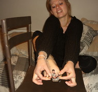 collage blonde toes finger shrunken_man chair crlvr look_down