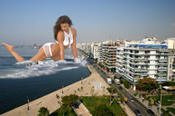 breasts giantess collage mega swimsuit ocean buildings brunette wonderslug streets boats vehicles irina_shayk waterfront