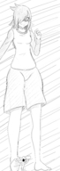 drawing gentle giantess feet monochrome barefoot anime foot_worship sketch looking_down commission tomoko_kuroki bea bumblebambi userdne