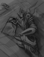 gentle giantess alien monochrome robot lying_down jack sketch holding_hands transformers hattonslayden arcee sleeping_bag