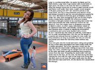 collage small_man jeans story mini_giantess bondage looking_at_viewer squeezemeflat