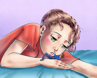 drawing gentle green_eyes kissing hand shrunken_man cuddle freckles muffyma together