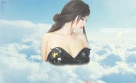 collage mega black_hair long_hair clothed cleavage asian jets clouds looking_at_tiny