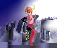 drawing giantess city blonde color destruction buildings green_eyes night trees roll.exe rockman.exe mega_man_battle_network grandezu