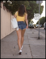 crush collage butt blood scared story shrunken_men foot_crush legs short_shorts walking medium_length_hair purse converse running_away
