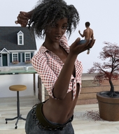 handheld shrunken_man dark_skin houses runswithferrets looking_at_tiny digital_render