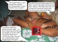 breasts nipples collage insertion nude pussy blonde long_hair barefoot dress sitting navel legs bottle shrunken_man women piercing party beer necklace dialogue incest