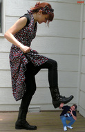 collage jeans scared dress boots shrunken_man looking_down crouching raised_foot imminent_crush shelle_chii iggy62