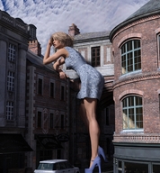 giantess blonde high_heels buildings dress vehicles sky runswithferrets digital_render waiting-in-london