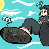 drawing giantess pokemon color green_eyes in_shoe green_hair team_rocket trapped inshoe pokeballs sleepycoffin