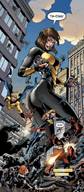 breasts drawing giantess city mega blonde comic color long_hair butt clothed handheld gun buildings brunette fighting standing avengers flying costume belt leotard jumpsuit dialogue superheroes black_widow janet_van_dyne symbiote sentry ms_marvel marvel_comics captain_marvel the_wasp carol_danvers