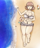 drawing giantess feet color swimsuit beach navel hajime_hinata chiaki_nanami danganronpa_2