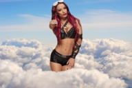 giantess collage cleavage red_hair clouds sky looking_at_viewer sasha_bankswwe
