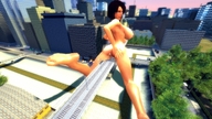 breasts giantess nude city black_hair destruction huge_breasts train looking_back digital_render telehypnotic
