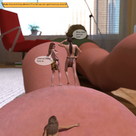 breasts barefoot story lying_down shrunken_woman shrunken_man on_body digital_render loincloth openhighhat