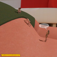 breasts story lying_down shrunken_woman shrunken_man on_body digital_render loincloth openhighhat