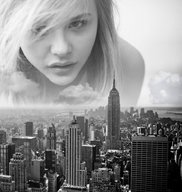 giantess collage giga city monochrome looking_at_viewer new_york_city empire_state_building chloe_moretz zboczony