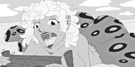 drawing giantess vore monochrome ocean open_mouth mukatkikaarn dock