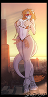 drawing giantess furry blushing tail city color swimsuit embarrassed dracojeff