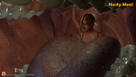 vore tongue mouth teeth handheld saliva hand shrunken_woman throat open_mouth dangle soft_vore set between_fingers manicure looking_at_tiny emi digital_render
