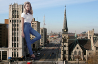 giantess collage city buildings jeans brunette wonderslug bus streets sky jessica_alba looking_at_viewer detroit vehicle_crush