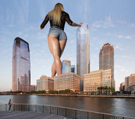 giantess collage city blonde buildings muscles legs short_shorts skyscraper source_needed captain_rand legs_emporium