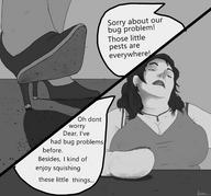 micro comic monochrome high_heels shoes foot_crush shrunken_people cruel bluerune93 mistaken_for_bug