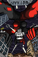 drawing giantess city mega color destruction helicopter smiling harley_quinn night yellowfeather point_of_view looking_at_viewer spotlights dc_comics gotham_city gotham