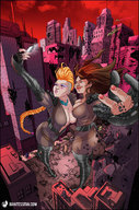 breasts drawing growth giantess city alien blonde comic color destruction rampage brunette military gloves boots phone skyscraper advertisement giantesses braid necklace earrings giantessfan jumpsuit