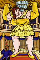 breasts drawing growth giantess color skirt brunette gloves ponytail dress muscles amazon beast yellowfeather disney belle earrings outgrowing_room beauty_and_the_beast