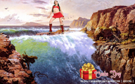 giantess collage water high_heels waterfall leggings sky birds sasha_grey cliff giantessbuster209
