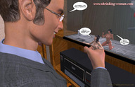 handheld glasses shrunken_woman cage suit ilayhu looking_at_tiny digital_render