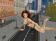 giantess city swimsuit barefoot cleavage green_eyes red_hair vehicles looking_at_viewer leopard_print digital_render mary-margret
