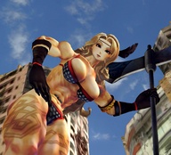 giantess city destruction bra gloves thong muscles vehicles looking_at_viewer digital_render carcrushlover dragons_crown amazon_(dragons_crown) halberd