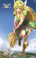 drawing giantess mega blonde color large_breasts long_hair destruction blue_eyes cleavage skirt boots foot_crush weapon rpg looking_down standing uru emerald headgear